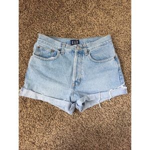 GAP size 8. High waisted, light wash jean shorts.